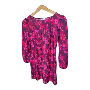 Jude Connally Dress Size XS Magenta Floral Puff Shoulder Long Sleeve